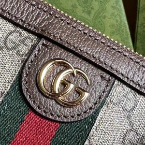 OPHIDIA 31 SMALL TOP HANDLE BAG IN BEIGE CANVAS AND BROWN CALFSKIN