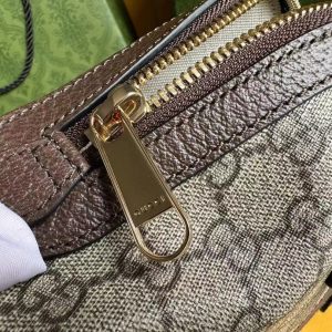 OPHIDIA 31 SMALL TOP HANDLE BAG IN BEIGE CANVAS AND BROWN CALFSKIN