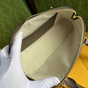 OPHIDIA 31 SMALL TOP HANDLE BAG IN BEIGE CANVAS AND BROWN CALFSKIN