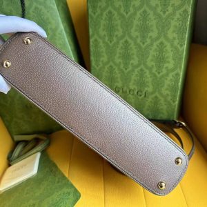 OPHIDIA 31 SMALL TOP HANDLE BAG IN BEIGE CANVAS AND BROWN CALFSKIN