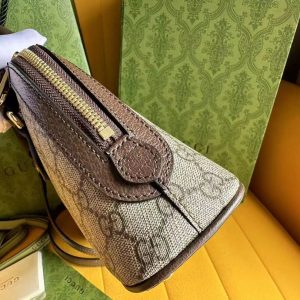 OPHIDIA 31 SMALL TOP HANDLE BAG IN BEIGE CANVAS AND BROWN CALFSKIN