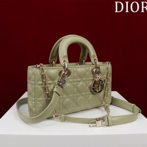 medium lady d-joy 26 khaki green lambskin