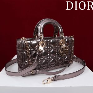 medium lady d-joy 26 dark purple metalic lambskin