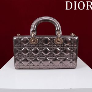 medium lady d-joy 26 dark purple metalic lambskin