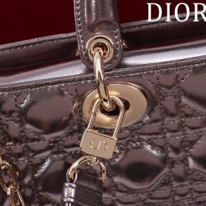 medium lady d-joy 26 dark purple metalic lambskin