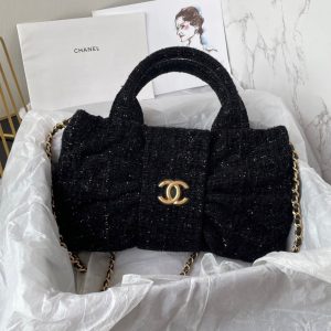 CC 25K Mini Bow Bag 26cm Black Tweed