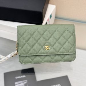 WOC 19CM KHAKI BLUE CAVIAR GOLD HARDWARE