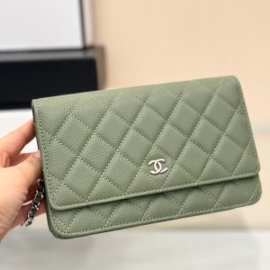 WOC 19CM KHAKI BLUE CAVIAR SILVER HARDWARE