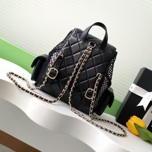 cc 25S Backpack 25cm Black Mesh Calfskin