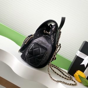 cc 25S Backpack 25cm Black Mesh Calfskin