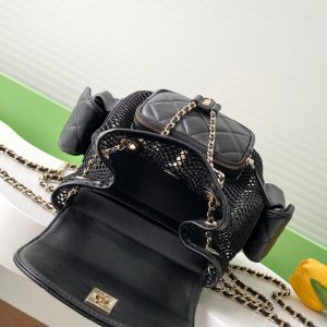 cc 25S Backpack 25cm Black Mesh Calfskin