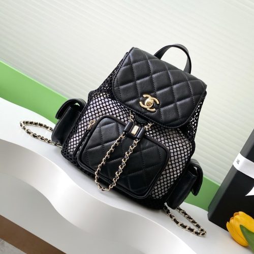 cc 25S Backpack 25cm Black Mesh Calfskin