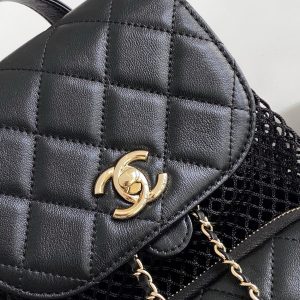 cc 25S Backpack 25cm Black Mesh Calfskin