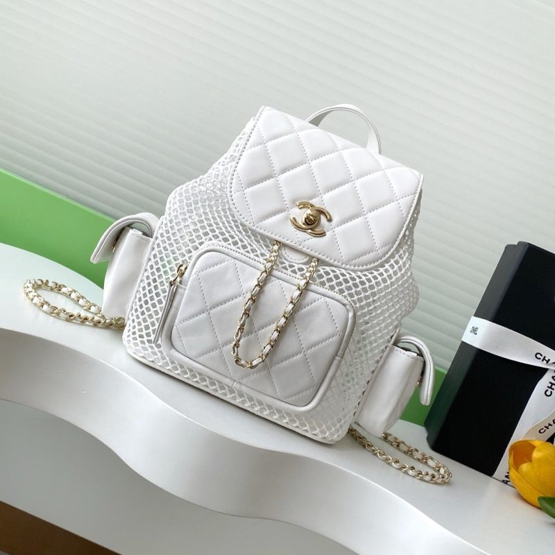 cc 25S Backpack 25cm White Mesh Calfskin