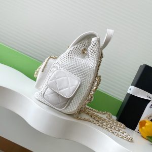 cc 25S Backpack 25cm White Mesh Calfskin