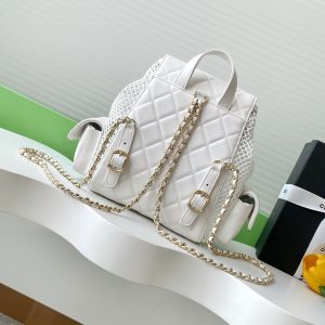 cc 25S Backpack 25cm White Mesh Calfskin