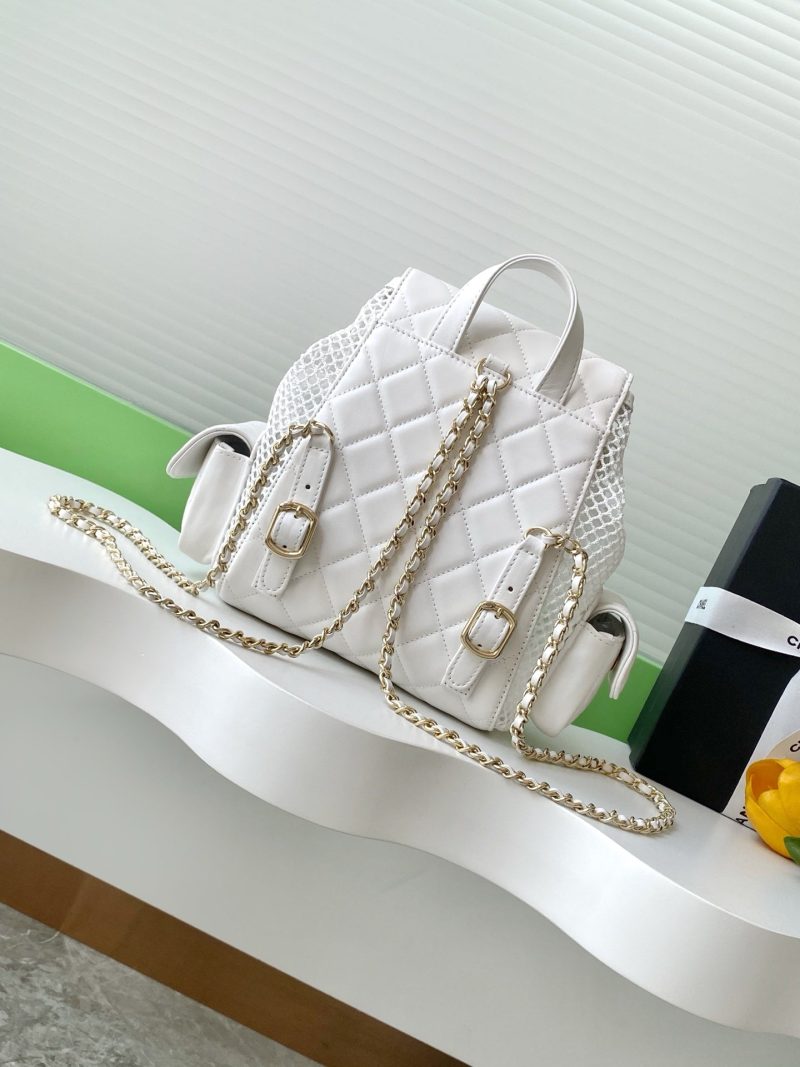 cc 25S Backpack 25cm White Mesh Calfskin