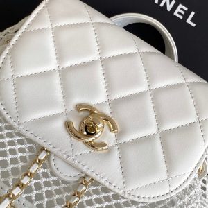 cc 25S Backpack 25cm White Mesh Calfskin