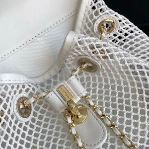 cc 25S Backpack 25cm White Mesh Calfskin