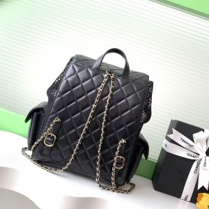 cc 25S Backpack 31cm Black Mesh Calfskin