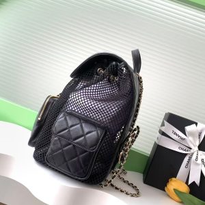 cc 25S Backpack 31cm Black Mesh Calfskin