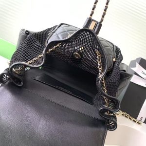 cc 25S Backpack 31cm Black Mesh Calfskin