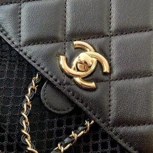 cc 25S Backpack 31cm Black Mesh Calfskin