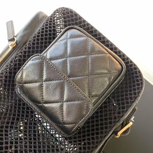 cc 25S Backpack 31cm Black Mesh Calfskin