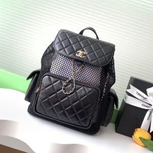 cc 25S Backpack 31cm Black Mesh Calfskin