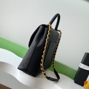cc 25S Vintage Flap Bag 33cm Top Handle Black Calfskin