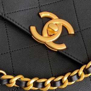 cc 25S Vintage Flap Bag 33cm Top Handle Black Calfskin