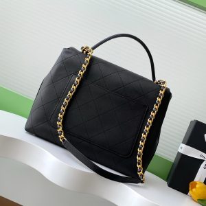 cc 25S Vintage Flap Bag 33cm Top Handle Black Calfskin