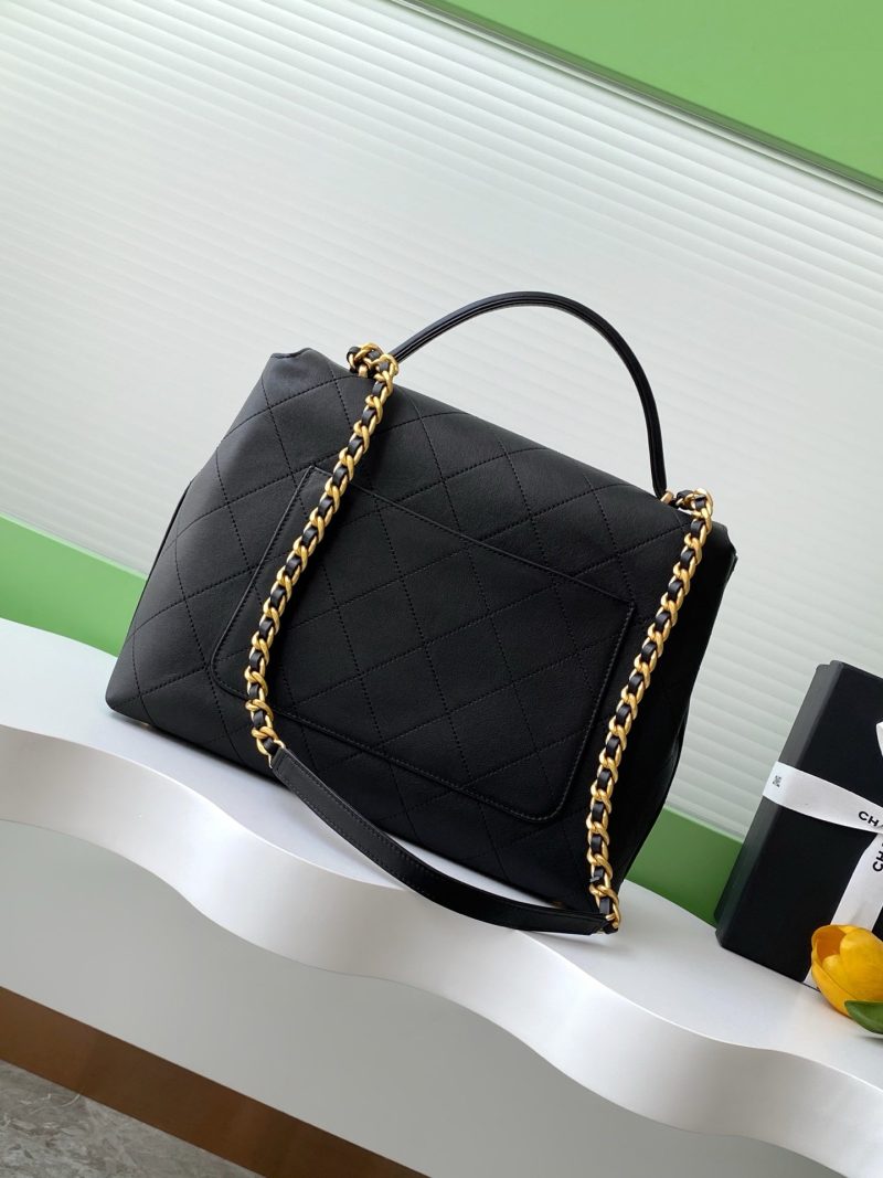 cc 25S Vintage Flap Bag 33cm Top Handle Black Calfskin