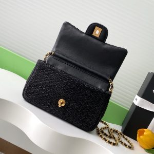 cc 25S Flap Bag 20cm Black Raffia