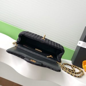 cc 25S Flap Bag 20cm Black Raffia