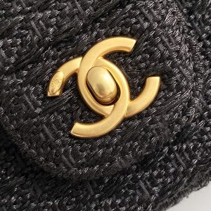 cc 25S Flap Bag 20cm Black Raffia