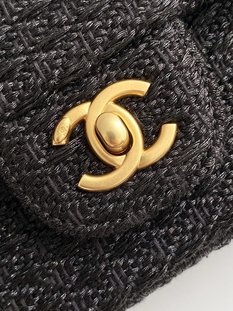 cc 25S Flap Bag 20cm Black Raffia