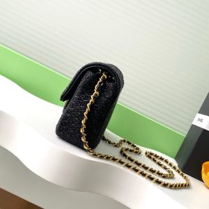 cc 25S Flap Bag 20cm Black Raffia