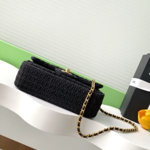 cc 25S Flap Bag 20cm Black Raffia