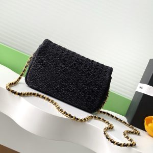 cc 25S Flap Bag 20cm Black Raffia