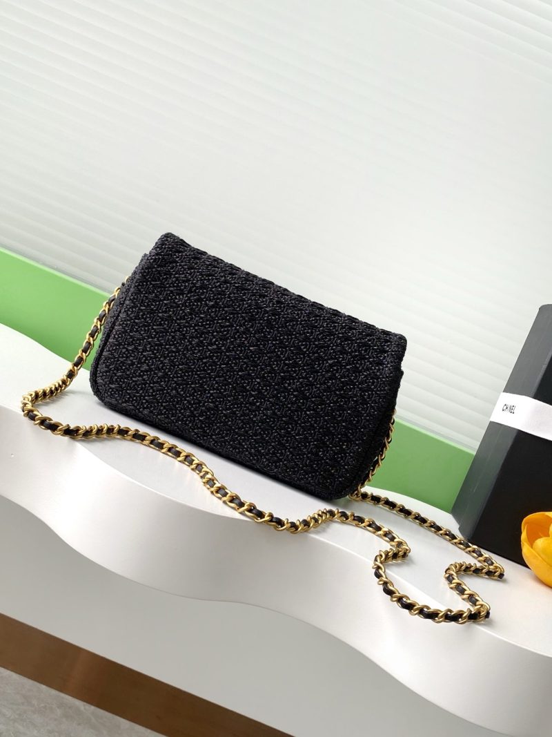 cc 25S Flap Bag 20cm Black Raffia