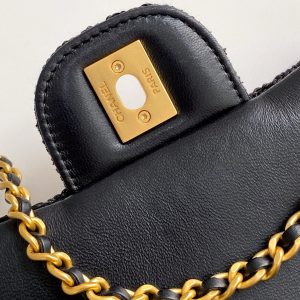 cc 25S Flap Bag 20cm Black Raffia