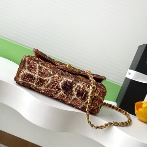 cc 25S Flap Bag 21cm Brown Gold Sequin Calfskin