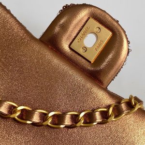 cc 25S Flap Bag 21cm Brown Gold Sequin Calfskin