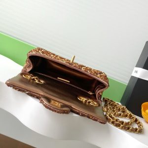 cc 25S Flap Bag 21cm Brown Gold Sequin Calfskin