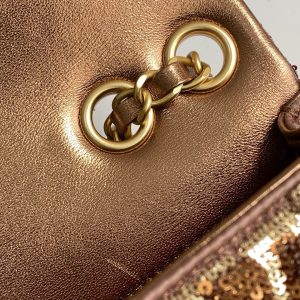 cc 25S Flap Bag 21cm Brown Gold Sequin Calfskin