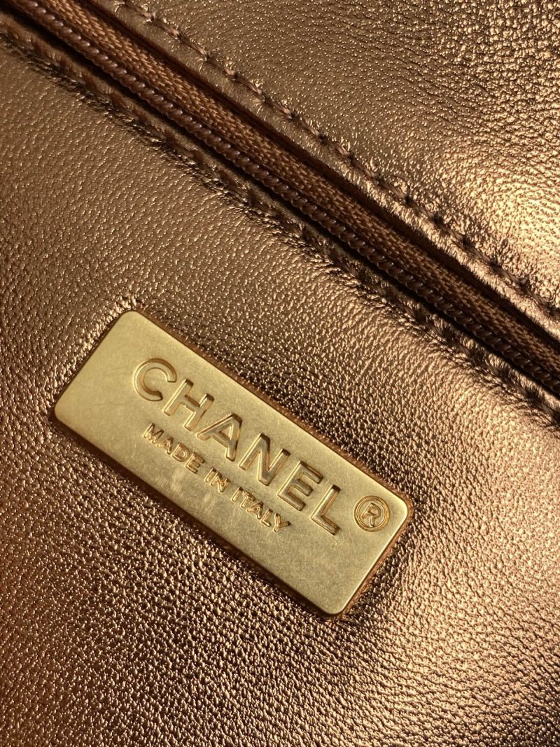 cc 25S Flap Bag 21cm Brown Gold Sequin Calfskin