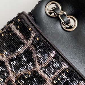 cc 25S Flap Bag 21cm Black Silver Sequin Calfskin