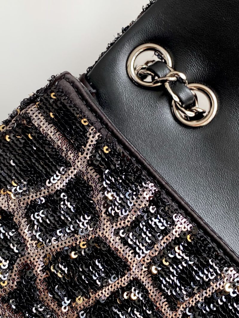 cc 25S Flap Bag 21cm Black Silver Sequin Calfskin