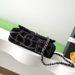 cc 25S Flap Bag 21cm Black Silver Sequin Calfskin